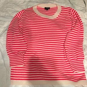 J. Crew Cashmere Hot Pink and Cream Striped Sweater